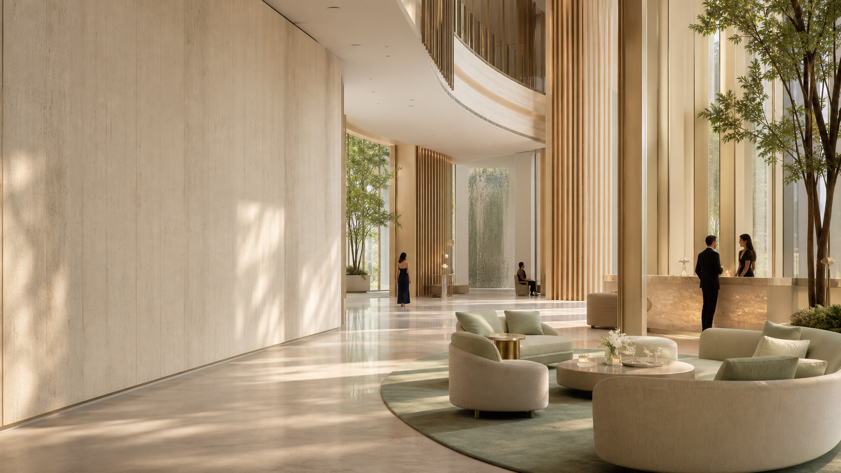 Luminous contemporary resort atrium